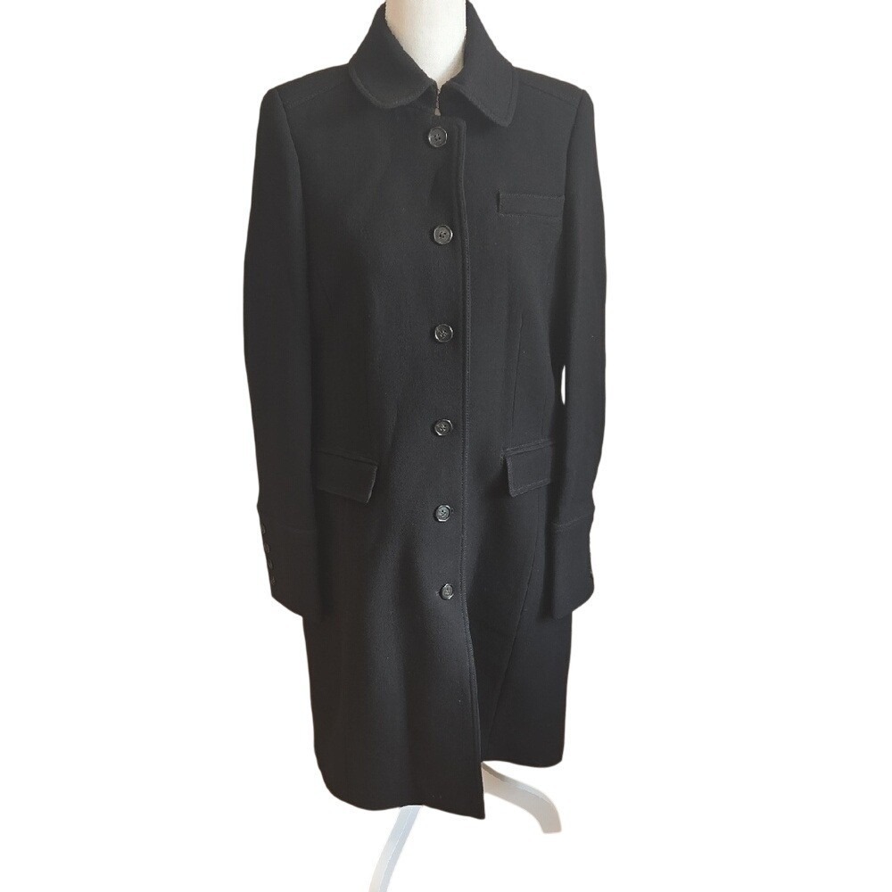 J. Crew Women's Double Cloth Italian Wool Coat Black Pockets Sz 14T Quiet Luxury